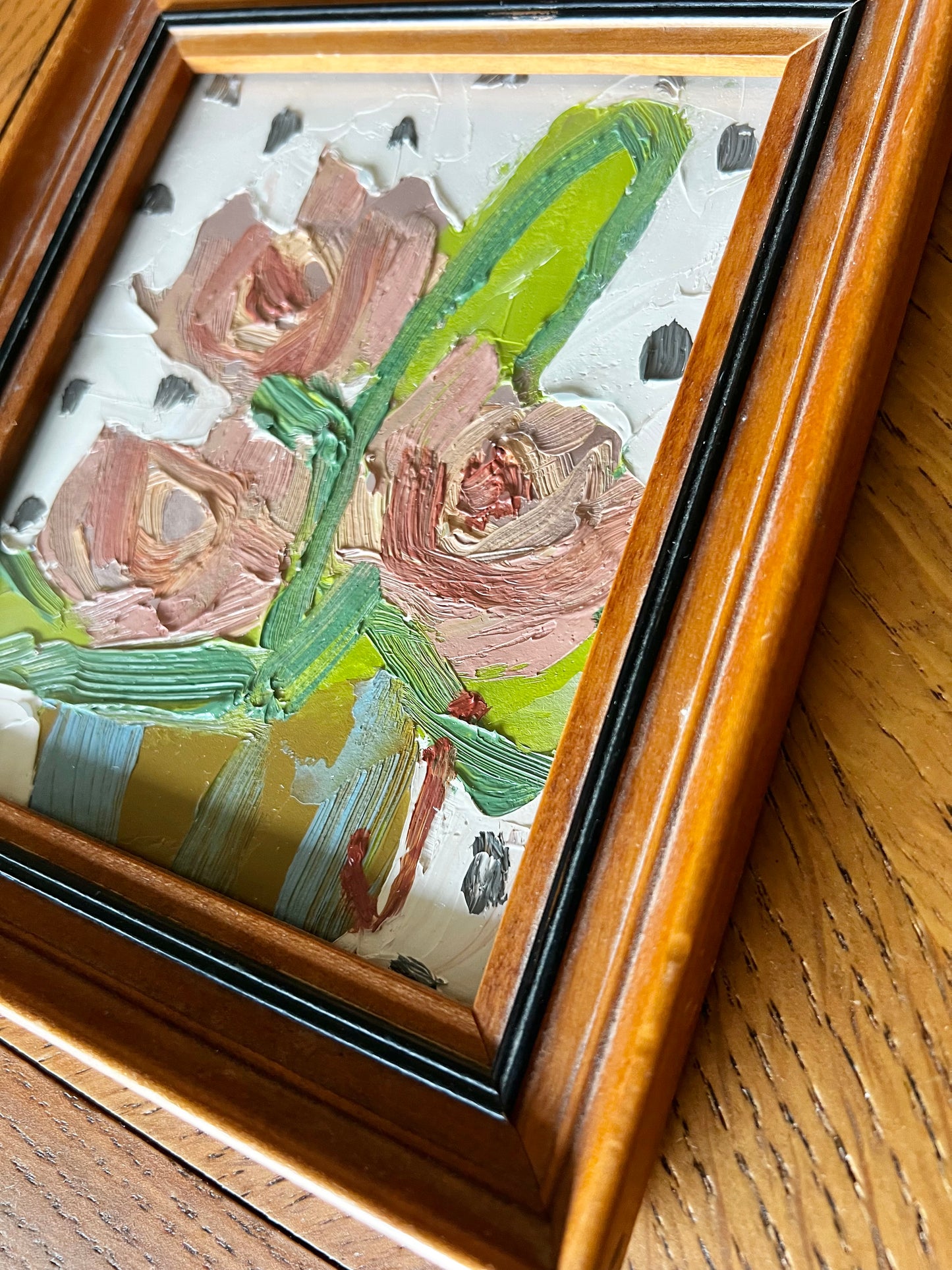 Oil Flowers in Vintage Frame